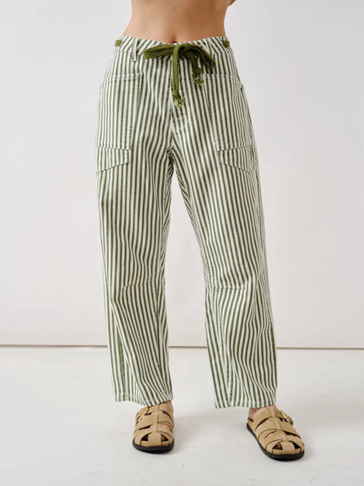 Railroad Stripe Relaxed Fit Barrel Pants - Clearance Sale
