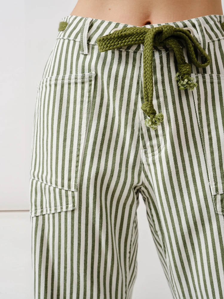 Railroad Stripe Relaxed Fit Barrel Pants - Clearance Sale
