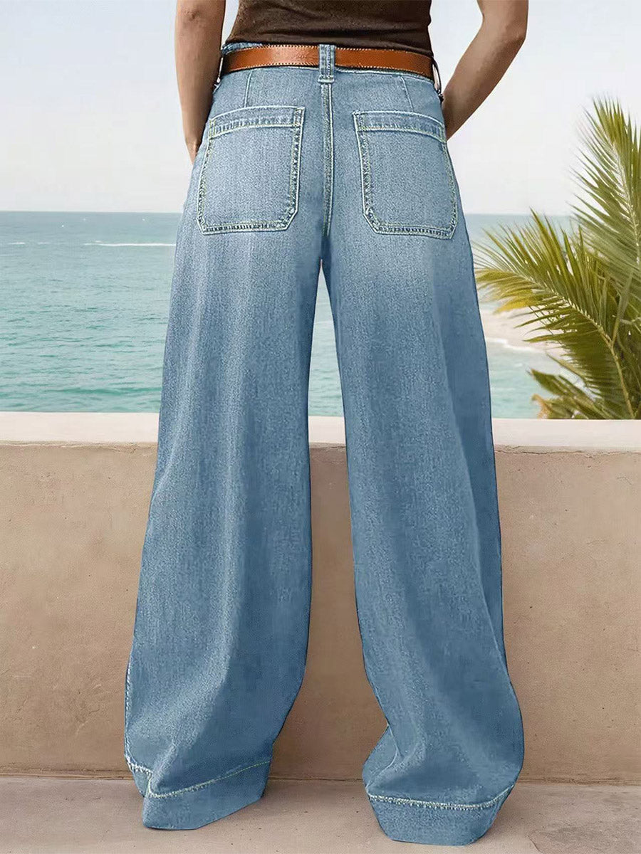 Relaxed Fit Wide Leg Denim Jeans