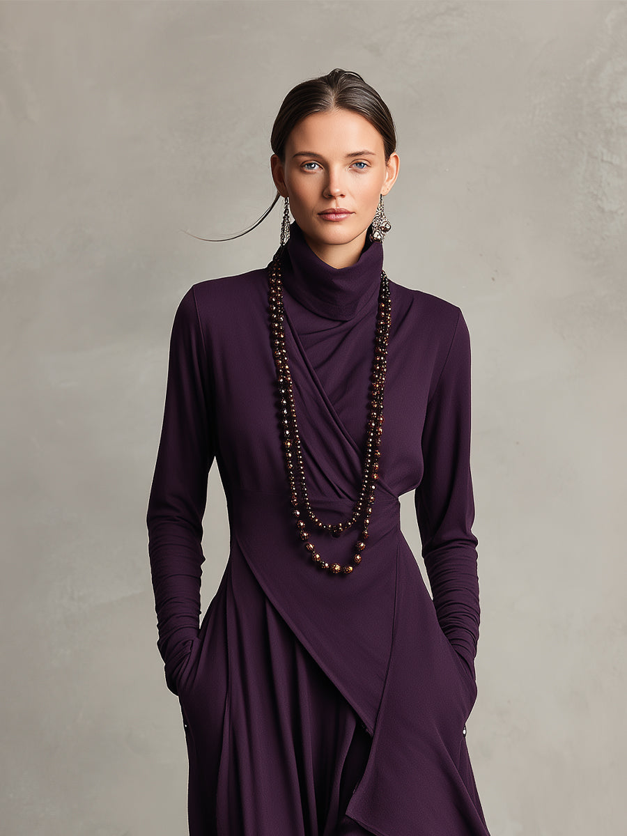 SYDNEY | ASYMMETRICAL MAXI KNIT DRESS WITH ROLL NECK
